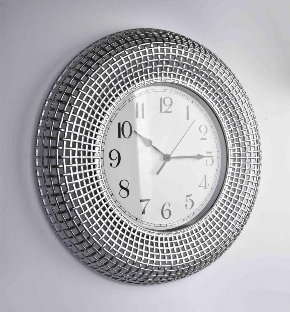 Duży zegar na ścianę srebrny ażurowy arabskie cyfry 58 cm