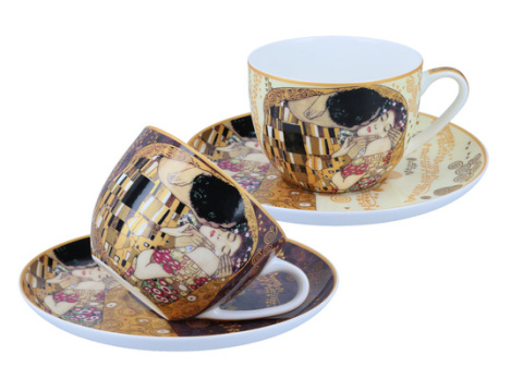 2 filiżanki ze spodkami motyw G. Klimt Pocałunek