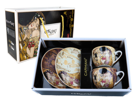 2 filiżanki ze spodkami motyw G. Klimt Pocałunek
