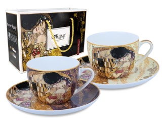 2 filiżanki ze spodkami motyw G. Klimt Pocałunek