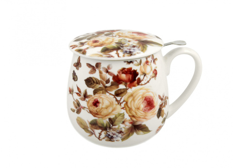 Kubek porcelanowy z zaparzaczem baryłka Zahra kwiaty