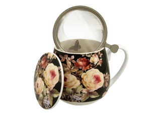 Kubek porcelanowy z zaparzaczem baryłka Warda kwiaty