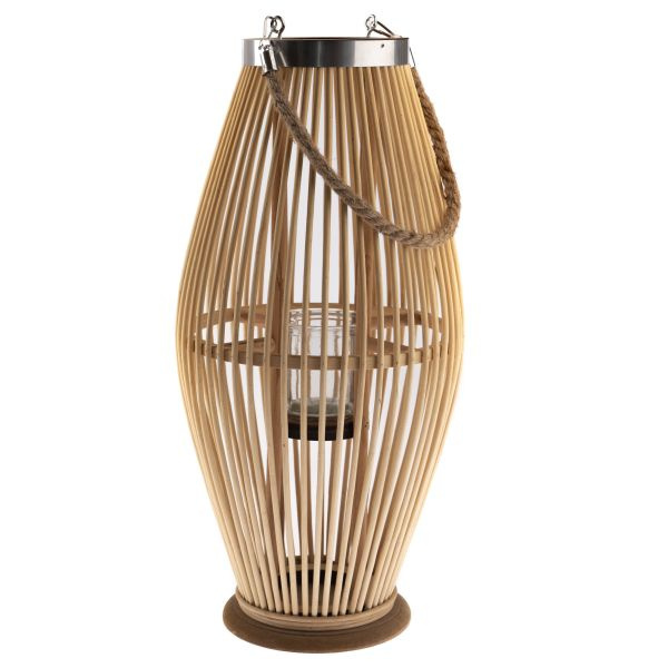 Nowoczesny lampion lampka bambusowa beżowa latarnia do ogrodu