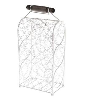 Metalowy stojak na wino biały z drewnianą rączką