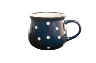 Kubek beczułka espresso granatowy w kropki 75 ml baniasty