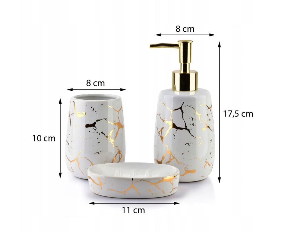 Komplet łazienkowy ceramiczny Cristie Gold 3 el. glamour