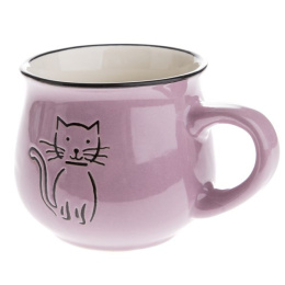 Kubek beczułka fioletowy kot 260 ml baniasty ceramiczny kotek