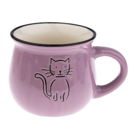Kubek beczułka fioletowy kot 440 ml baniasty ceramiczny kotek