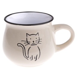 Kubek beczułka kremowy kot 260 ml baniasty ceramiczny kotek