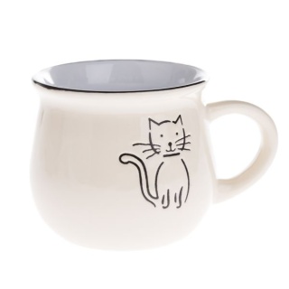 Kubek beczułka kremowy kot 440 ml baniasty ceramiczny kotek