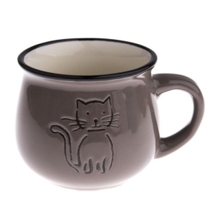 Kubek beczułka szary kot 260 ml baniasty ceramiczny kotek
