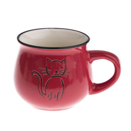 Kubek beczułka czerwony kot 260 ml baniasty ceramiczny kotek