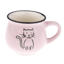 Kubek beczułka różowy kot 260 ml baniasty ceramiczny kotek