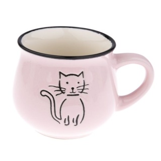 Kubek beczułka różowy kot 260 ml baniasty ceramiczny kotek