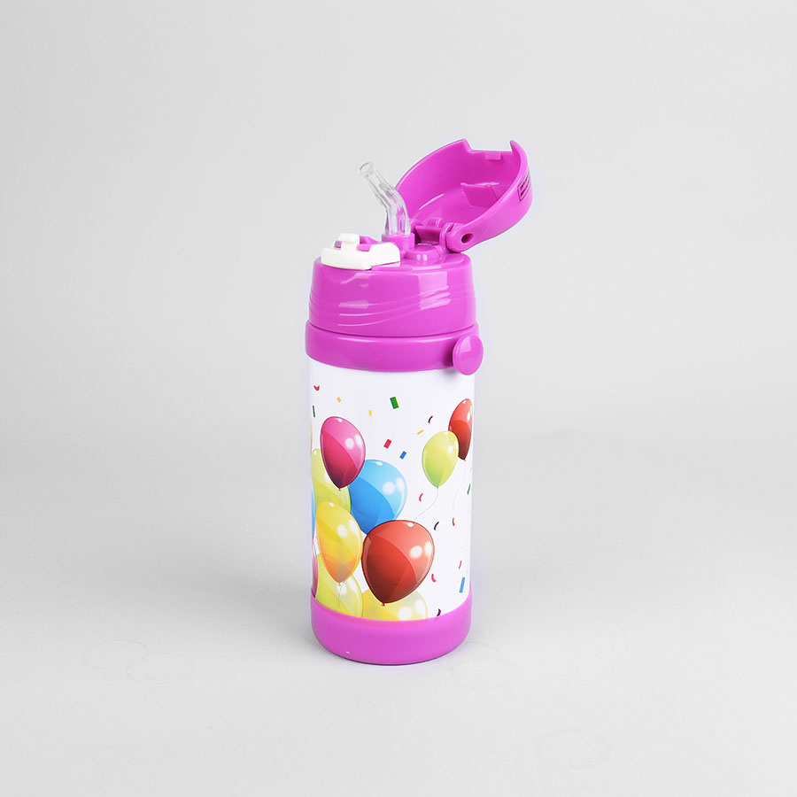 Różowy kubek termiczny bidon 350ml dla dzieci z balonami