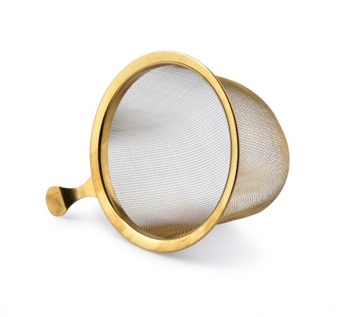 Złote sitko z uchwytem do parzenia herbaty lub ziół