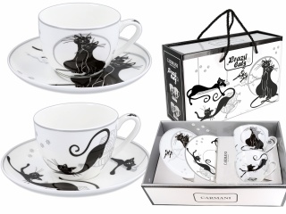 2 filiżanki ze spodkami carmani na prezent koty crazy cats