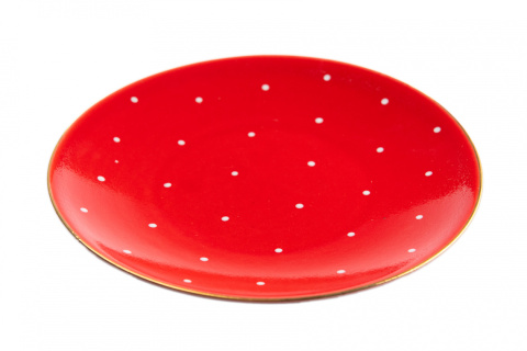 6 talerz deserowych groszki Mieroszów czerwone