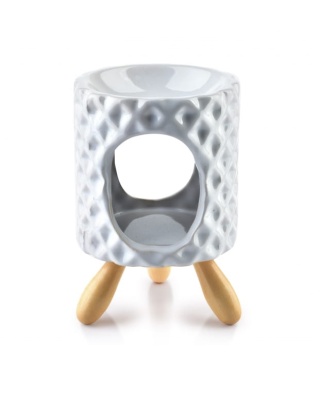 Biały ceramiczny kominek na olejek zapachowy na nóżkach