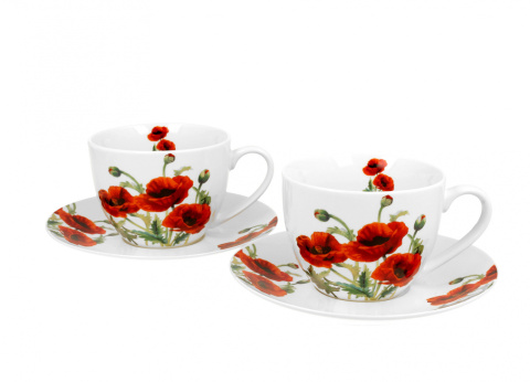 Komplet 2 filiżanek ze spodkami Poppies urodziny maki