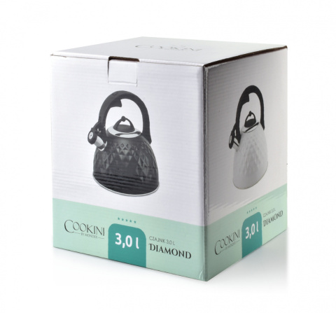 Czajnik metalowy czarny mat 3 litry Cookini Diamond gwizdek