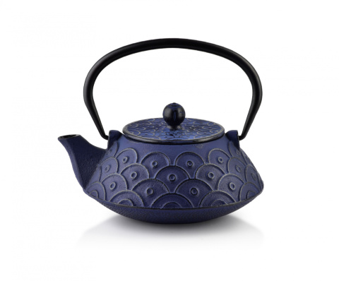 Dzbanek żeliwny do herbaty ciemny niebieski z sitkiem