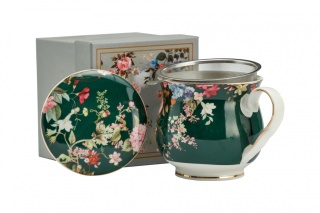 Kubek zielony z motywem kwiatowym z sitkiem do parzenia herbaty i ziół