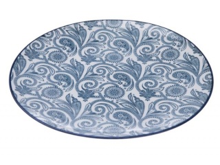 Talerz obiadowy płytki porcelanowy ornament biało niebieski
