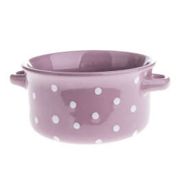 Wyjątkowa miska ceramiczna fioletowa w kropki z uszkami
