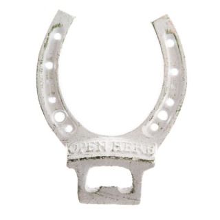 Żeliwny otwieracz do butelek biały podkowa na prezent