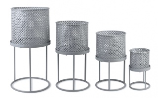 Ażurowa modna szara osłonka na stojaku doniczka kwiatki M