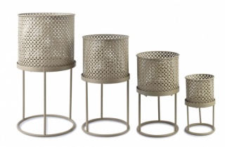 Ażurowa stylowya beżowa osłonka ze stojakiem doniczka L