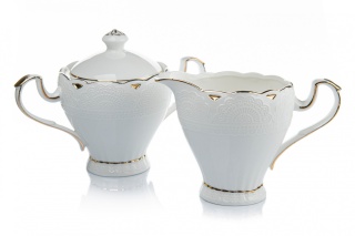 Cukiernica z mlecznikiem białe ze złotym zdobieniem prezent