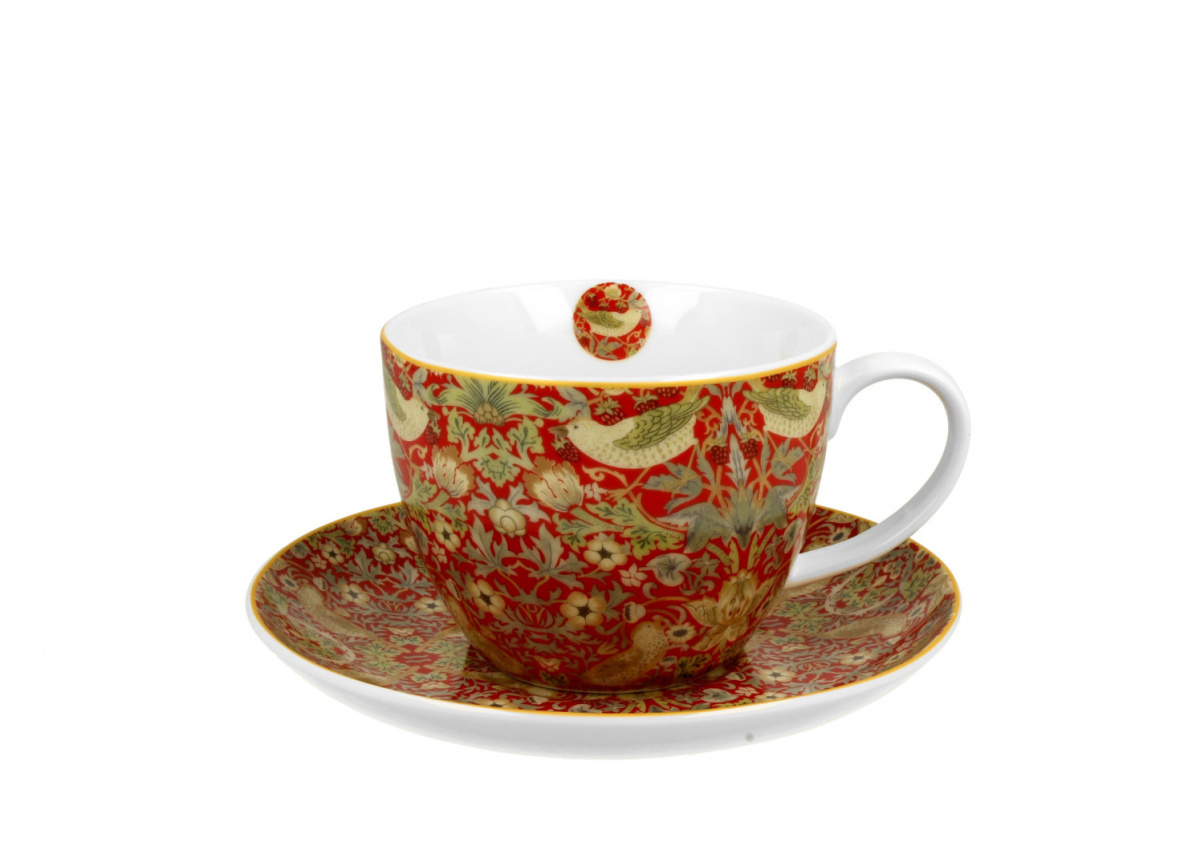 Duża filiżanka ze spodkiem Morris red do herbaty kolorowa