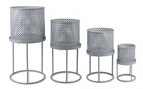 Ażurowa stylowya szara osłonka na stojaku doniczka kwiatki L