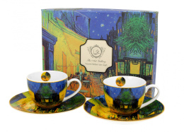 Dwie filiżanki ze spodkami espresso Gogh taras nocą