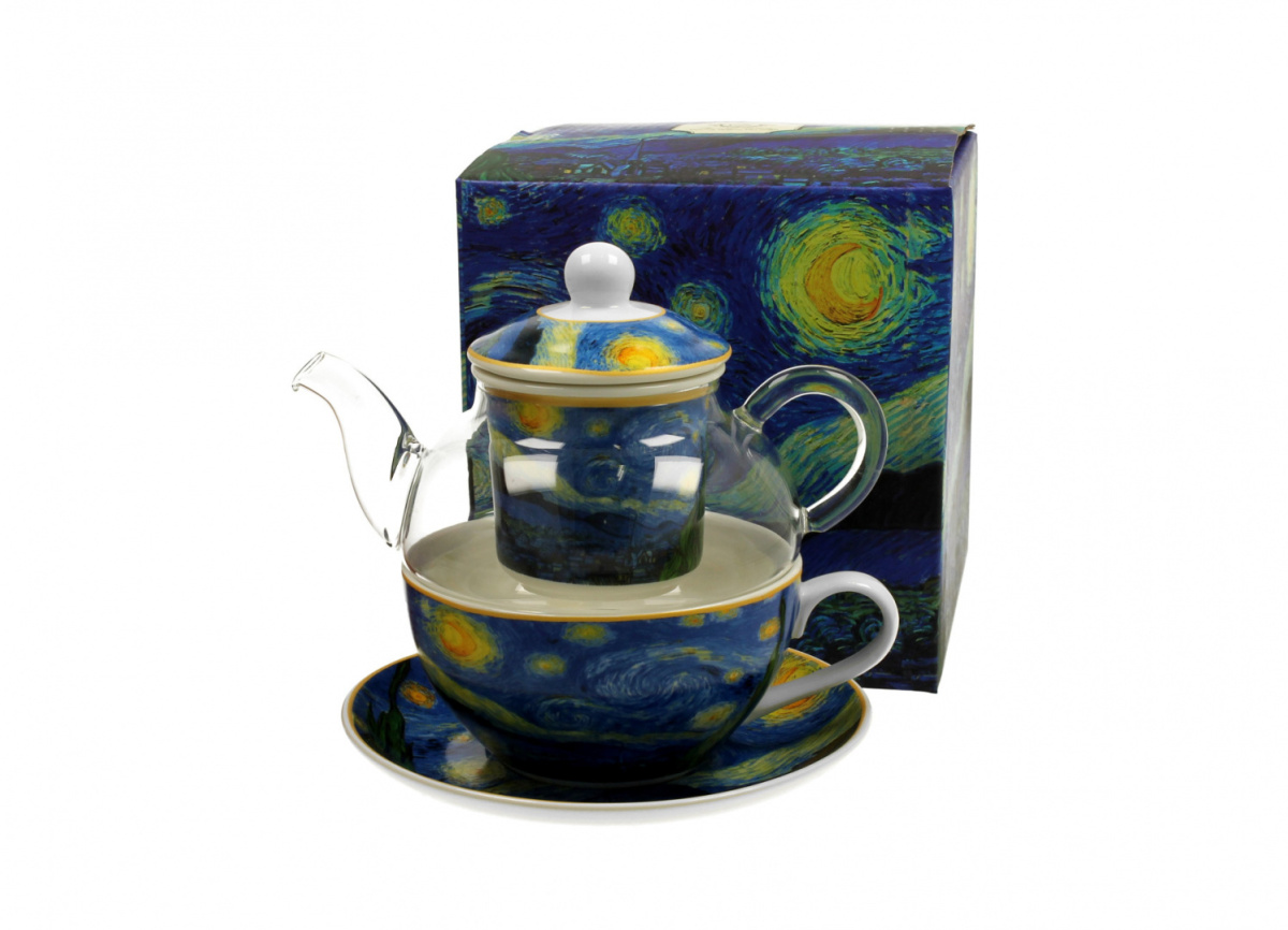 Filiżanka z szklanym imbrykiem tea for one Gogh Gwiaździsta noc
