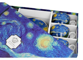 Komplet 6 filiżanek ze spodkami Gogh gwiazdy noc malarstwo