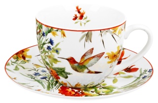 Komplet 2 filiżanek ze spodkami Linnea kwiaty na urodziny