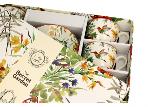 Zestaw 6 filiżanek ze spodkami Linnea ptaki na prezent