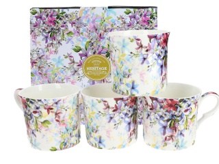 Wyjątkowy zestaw 4 kubków porcelana malvern kwiaty