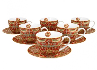 Zestaw 6 filiżanek ze spodkami Morris red prezent malarstwo