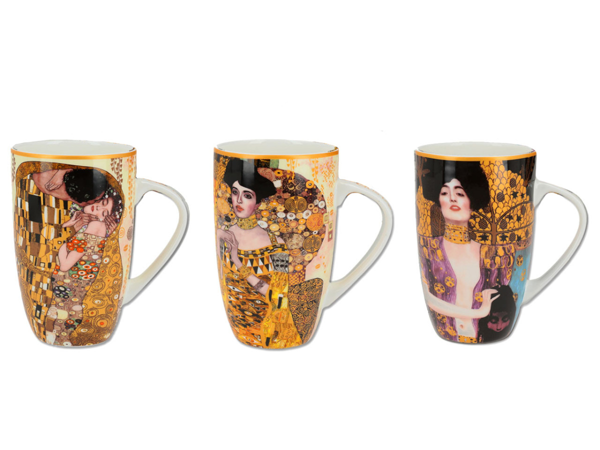 Zestaw 3 kubków na prezent Klimt pocałunek malarstwo Carmani