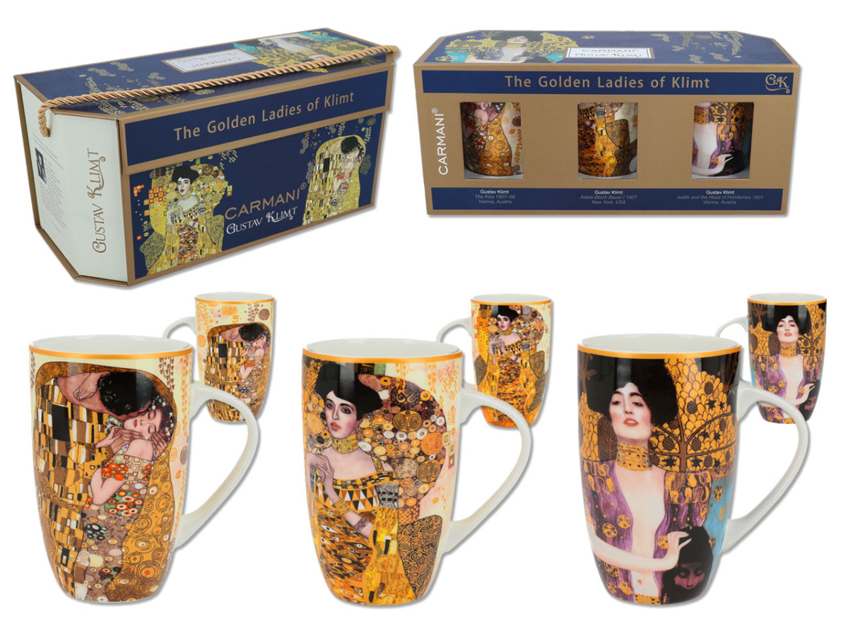 Zestaw 3 kubków na prezent Klimt pocałunek malarstwo Carmani