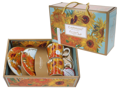 2 filiżanki ze spodkami espresso Gogh Słoneczniki Carmani