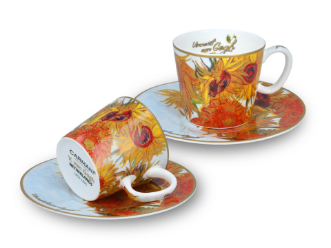 2 filiżanki ze spodkami espresso Gogh Słoneczniki Carmani