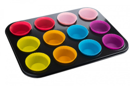 Blacha forma do muffinek 12 kolorowych foremek silikonowych