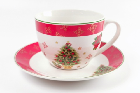 Komplet 2 filiżanki z choinką prezent na święta porcelanowe