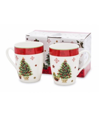 Komplet 2 kubki z choinką prezent na święta porcelanowe