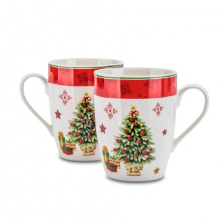 Komplet 2 kubki z choinką prezent na święta porcelanowe